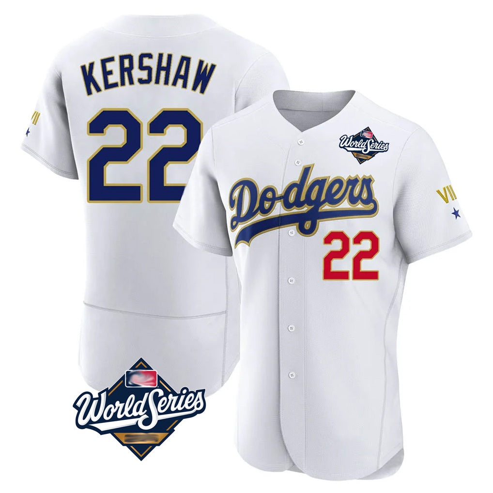 Los Angeles Dodgers #22 Clayton Kershaw Player Gold White CLOTHIN World Series 2026 Collection Stadium Limited Elite Stitched Jerseys