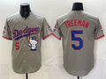 Los Angeles Dodgers #5 Freddie Freeman Grey CLOTHIN Hello Kitty Night 2025 World Series Champions Patch Stitched Jersey