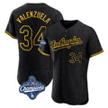Los Angeles Dodgers #34 Fernando Valenzuela Player Black CLOTHIN World Series Meet Snake Skin City Limited Elite Home Stitched Jerseys
