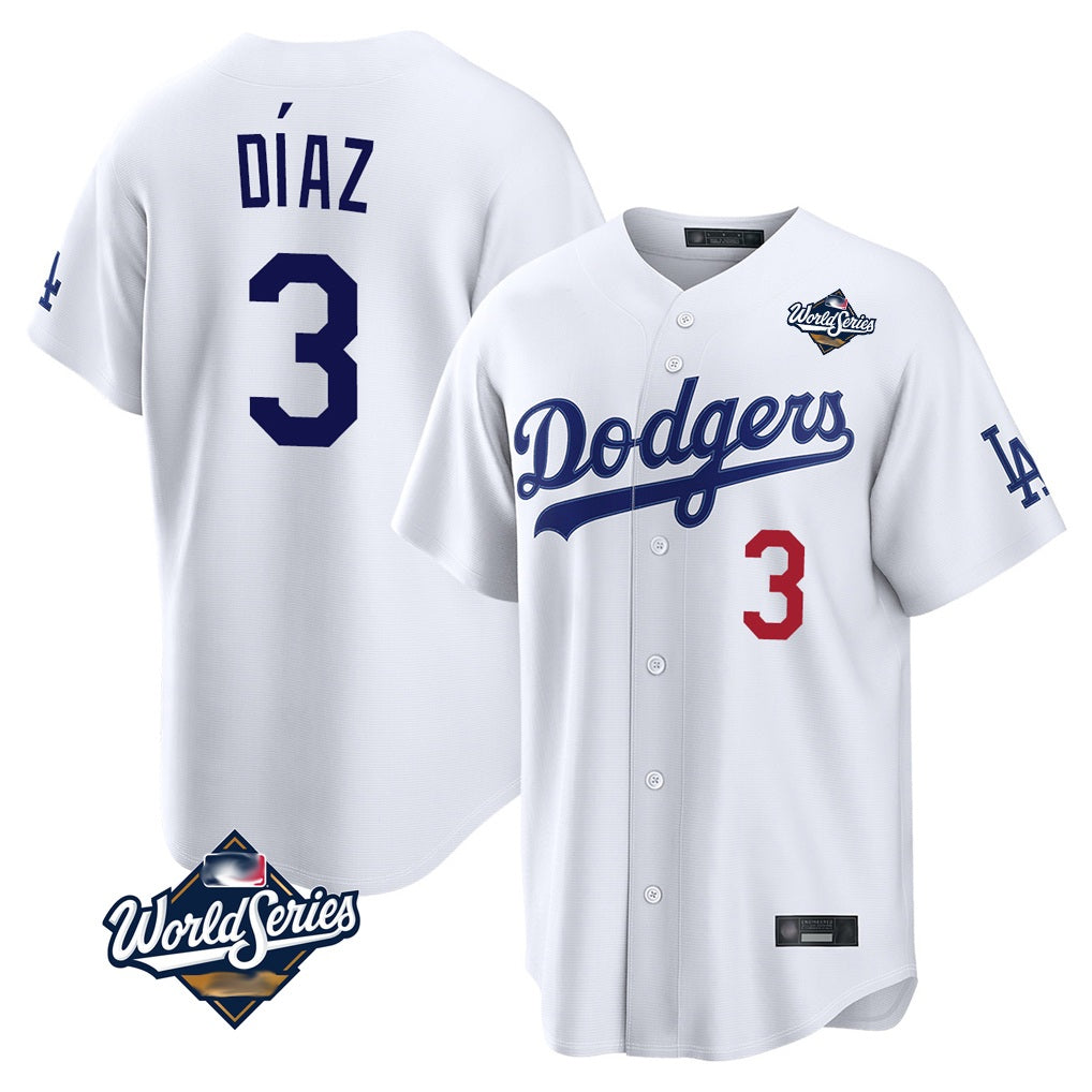 Los Angeles Dodgers #3 Edwin D¨ªaz Player White CLOTHIN World Series Home Game Stitched Jerseys