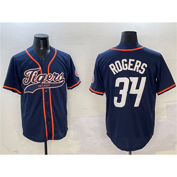 Detroit Tigers #34 Jake Rogers Navy CLOTHIN With Patch Cool Base Stitched Jersey