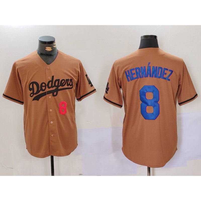 Los Angeles Dodgers #8 Kike Hernandez Number Olive CLOTHIN Cool Base Limited Stitched Jersey 2