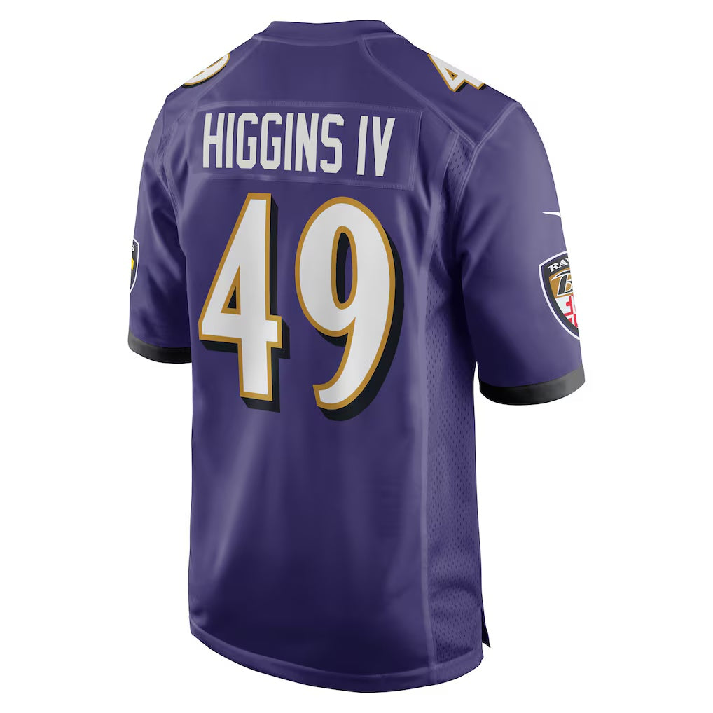 B.Ravens #49 Jay Higgins IV Purple CLOTHIN Team Game Jersey