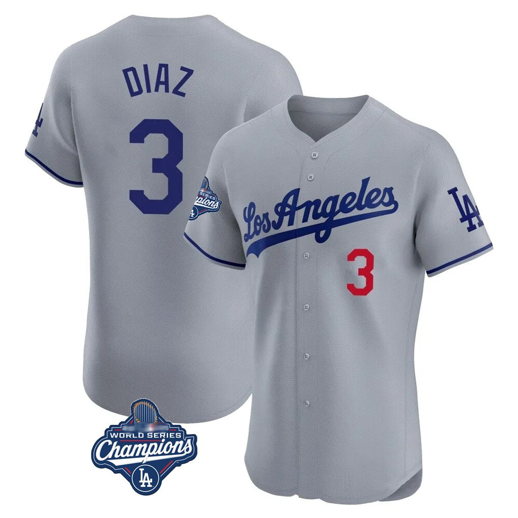 Los Angeles Dodgers #3 Edwin D¨ªaz Player Gray CLOTHIN World Series Meet Limited Elite Home Stitched Jerseys