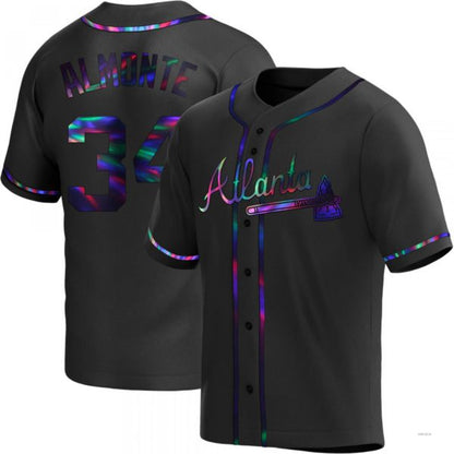 Atlanta Braves #34 AbGeneric169m Almonte Black Holographic Alternate Jersey Stitches Baseball Jerseys