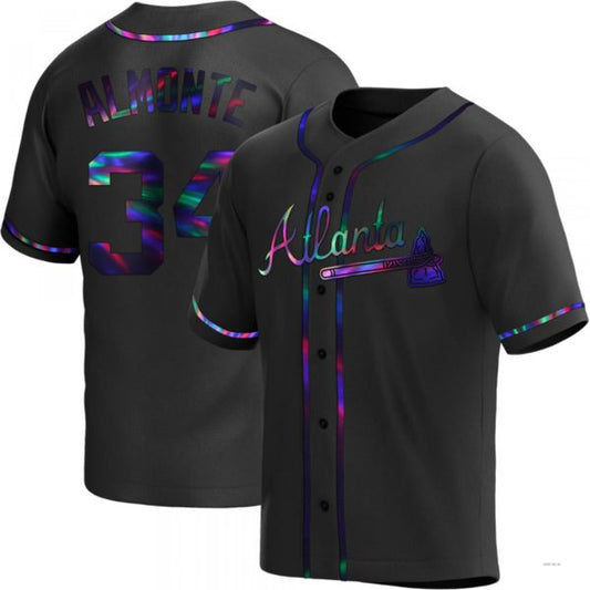 Atlanta Braves #34 AbGeneric169m Almonte Black Holographic Alternate Jersey Stitches Baseball Jerseys