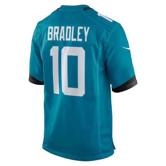J.Jaguars #10 Carter Bradley Teal Team Game American Football Jersey