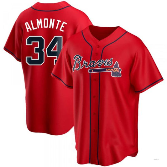 Atlanta Braves #34 AbGeneric169m Almonte Red Alternate Jersey Stitches Baseball Jerseys