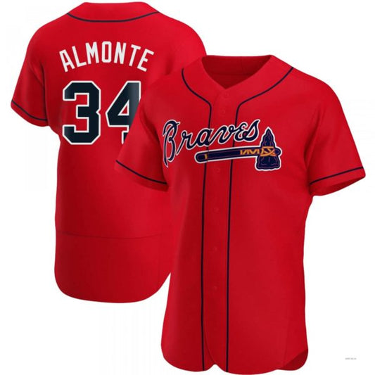 Atlanta Braves #34 AbGeneric169m Almonte Red Alternate Jersey Stitches Baseball Jerseys