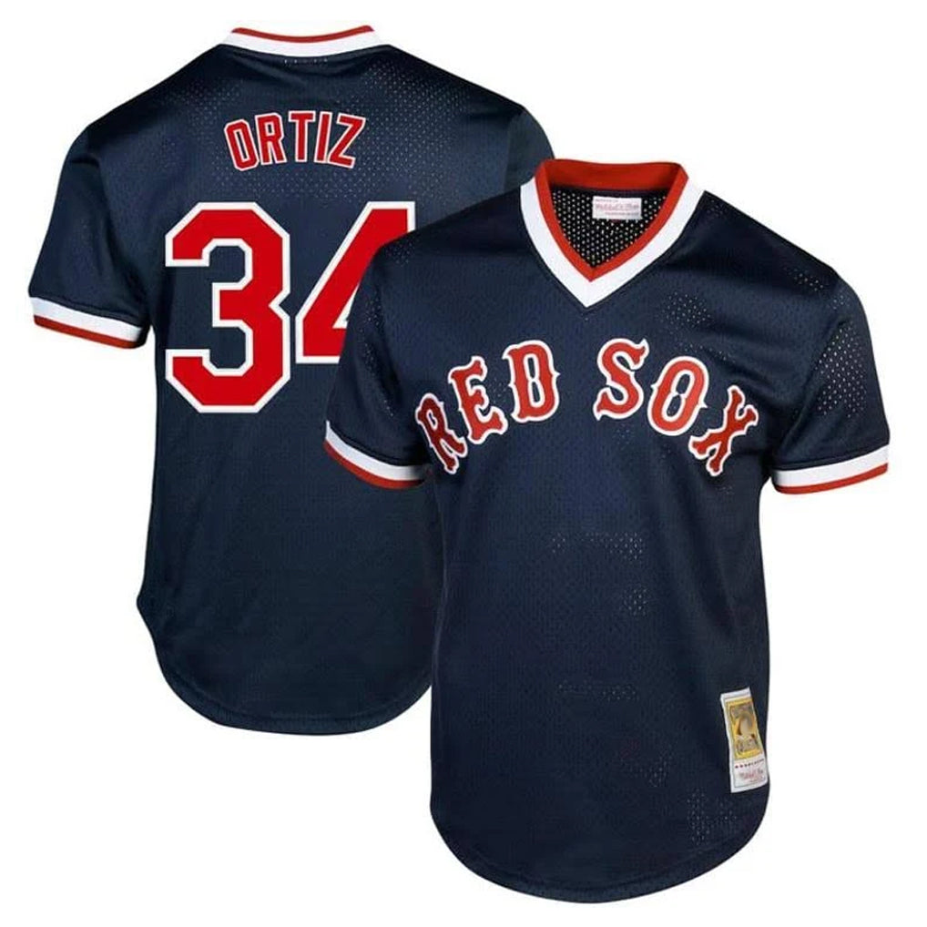 Boston Red Sox #34 David Ortiz Player Navy CLOTHIN Cooperstown Collection Mesh T-shirt Home Stitched Jerseys