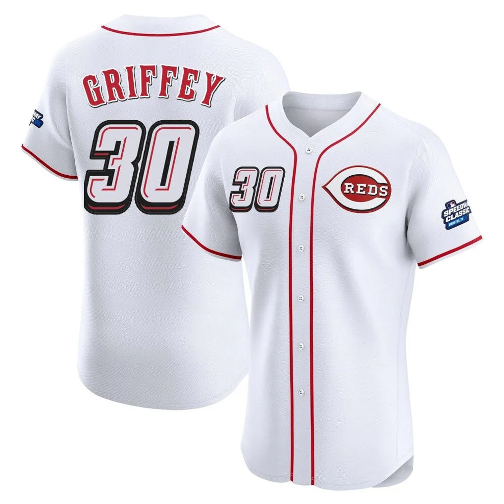 Cincinnati Reds #30 Ken Griffey Player White CLOTHIN Speedway Classic Limited Elite Home Stitched Jerseys