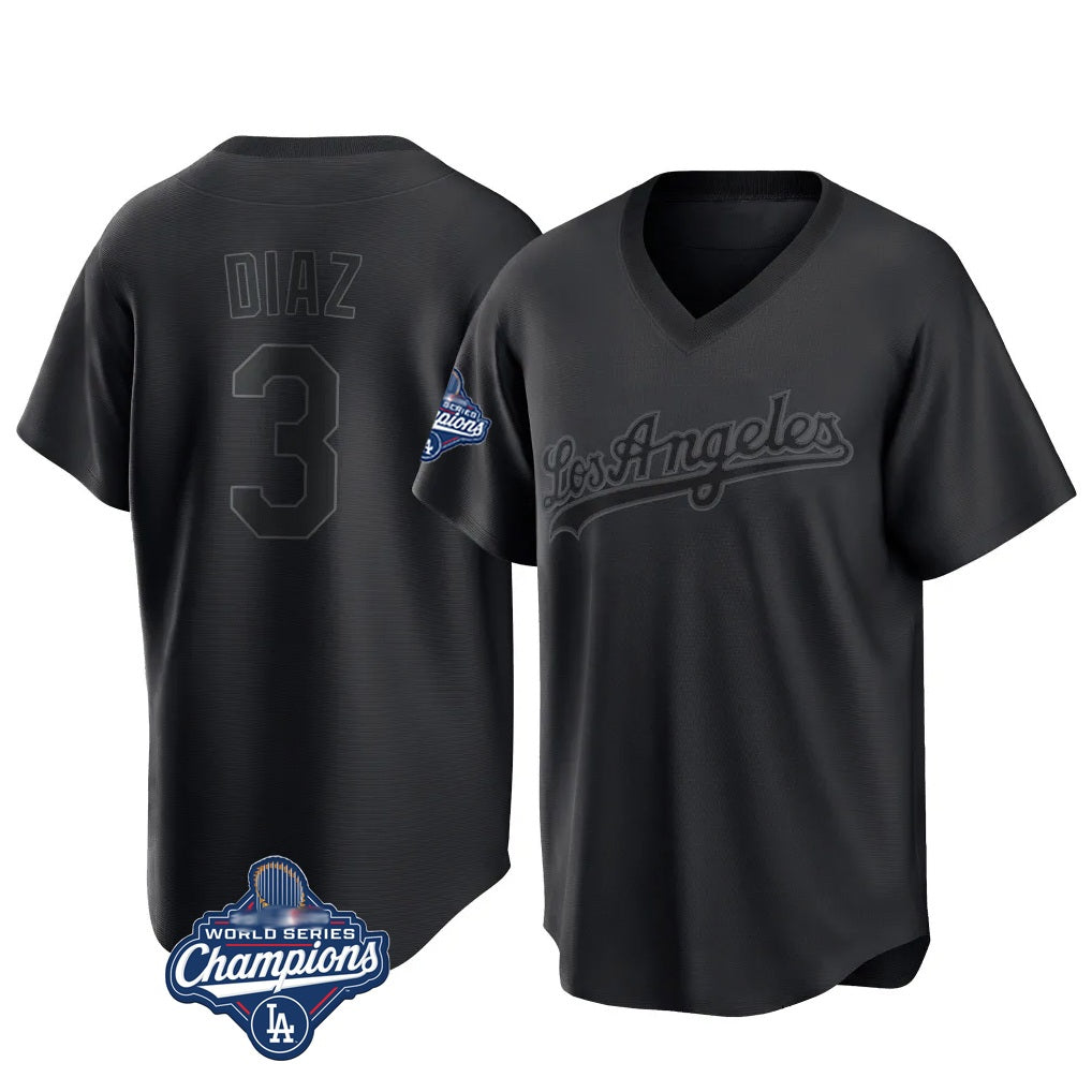 Los Angeles Dodgers #3 Edwin D¨ªaz Player Black CLOTHIN World Series Meet Pitch Fashion T-shirt Stitched Jerseys