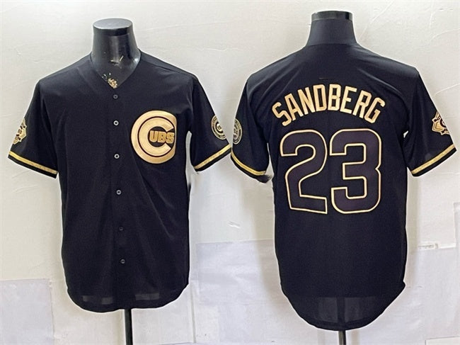 Chicago Cubs #23 Ryne Sandberg Black Gold CLOTHIN 150th Anniversary Patch Stitched Jersey