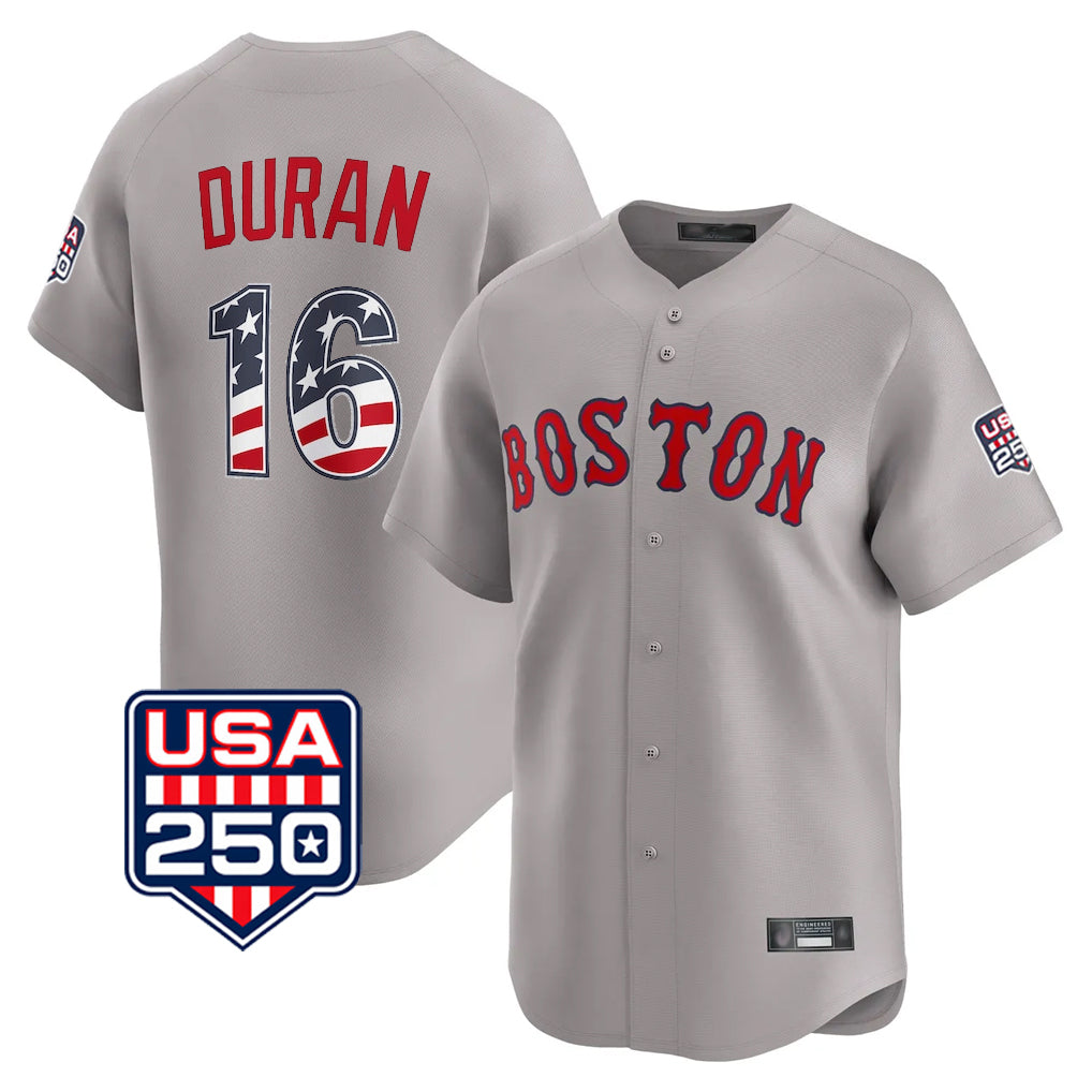 Boston Red Sox #16 Jarren Duran Player Gray CLOTHIN Road USA 250 Fourth of July Limited Home Game Stitched Jerseys
