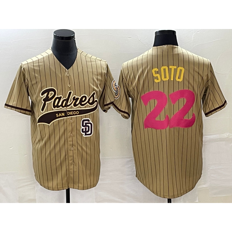 San Diego Padres #22 Juan Soto Tan CLOTHIN Pinstripe 2023 City Connect Cool Base Stitched Jersey 2