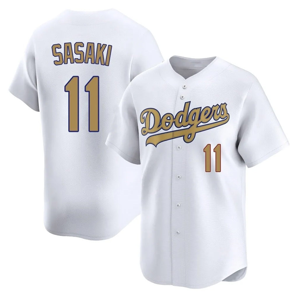 Los Angeles Dodgers #11 Roki Sasaki Player White Gold CLOTHIN Collection Limited Home Stitched Jerseys