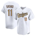 Los Angeles Dodgers #11 Roki Sasaki Player White Gold CLOTHIN Collection Limited Home Stitched Jerseys