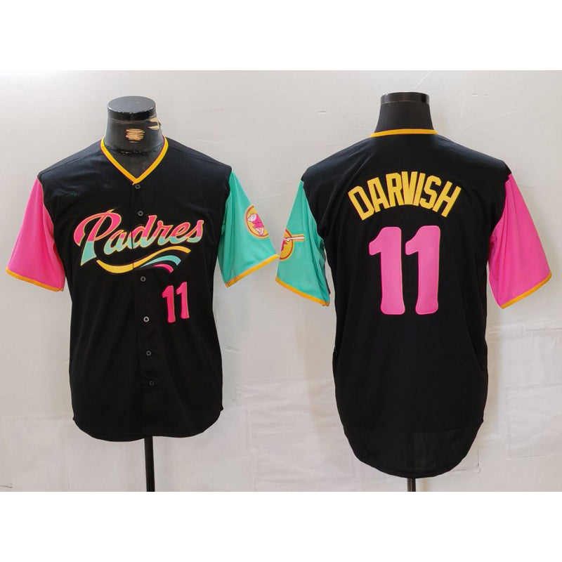 San Diego Padres #11 Yu Darvish Black CLOTHIN Player Number Fashion Jersey