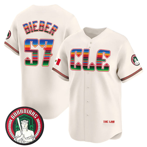Cleveland Guardians #57 Shane Bieber Cream CLOTHIN Mexico Vapor Premier Limited Stitched Jersey