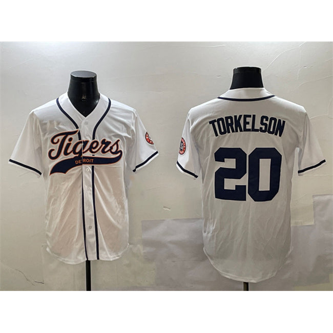 Detroit Tigers #20 Spencer Torkelson White CLOTHIN With Patch Cool Base Stitched Jersey