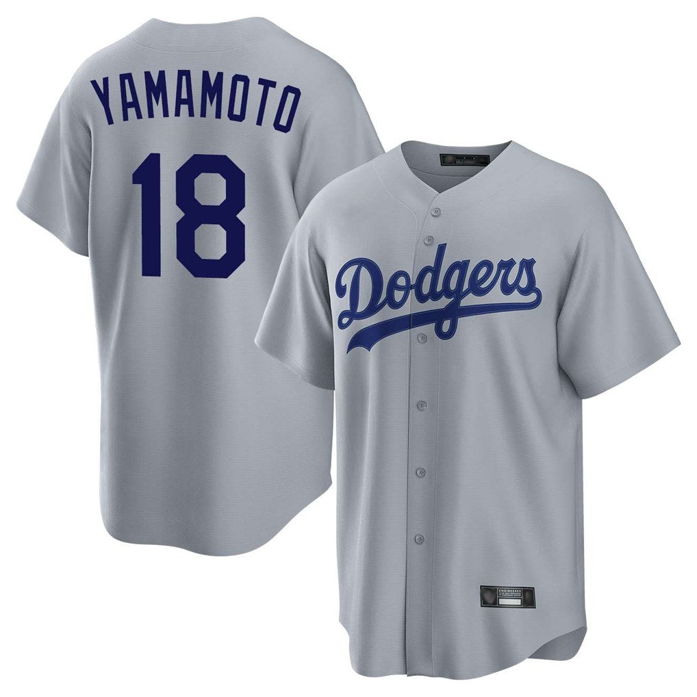 Los Angeles Dodgers #18 Yoshinobu Yamamoto Player Gray CLOTHIN Game Stitched Jerseys