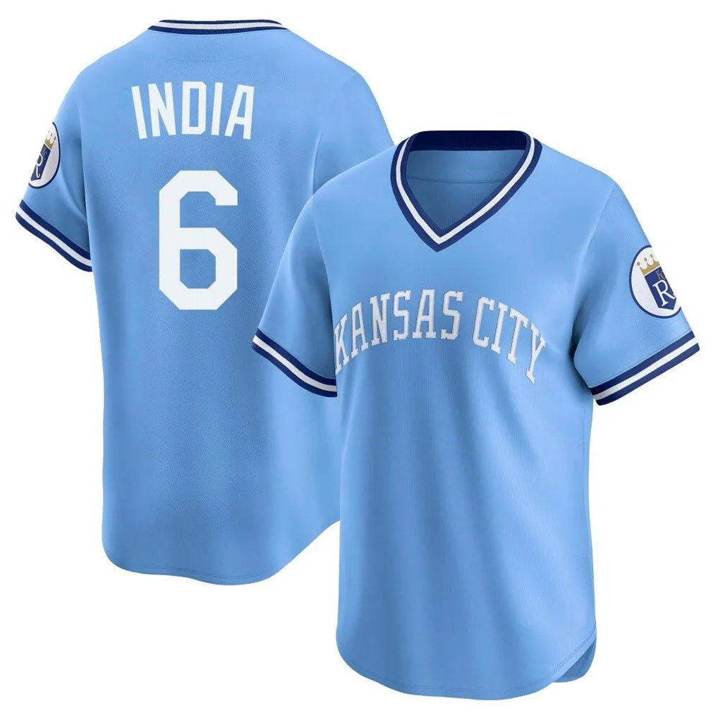 Kansas City Royals #6 Jonathan India Player Light Blue CLOTHIN Limited Throwback Cooperstown Collection T-shirt Stitched Jerseys