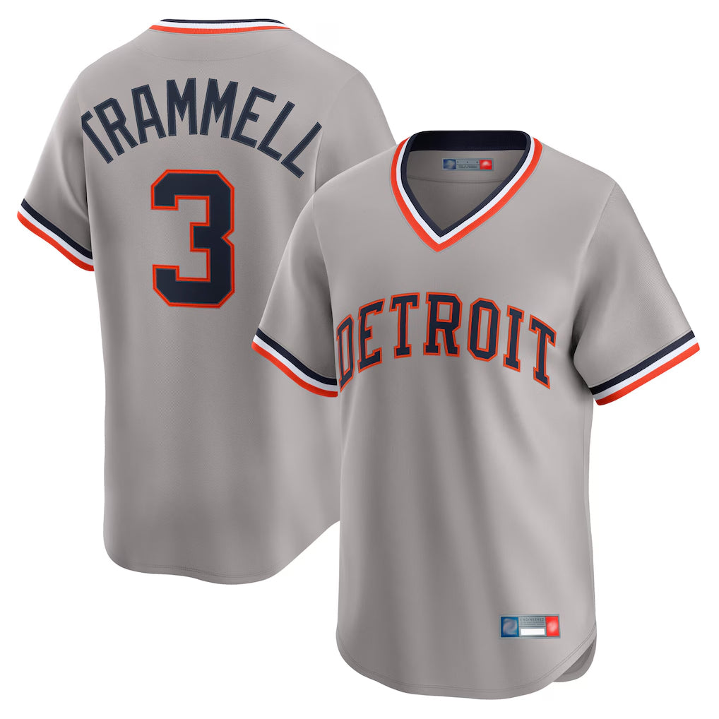 Detroit Tigers #3 Alan Trammell Player Gray CLOTHIN Cooperstown T-shirt Home Game Stitched Jerseys