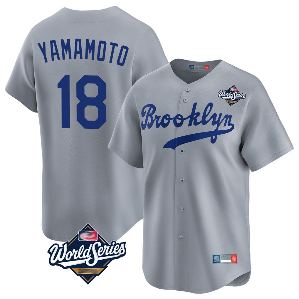 Los Angeles Dodgers #18 Yoshinobu Yamamoto Player Gray CLOTHIN World Series Game Limited Home Stitched Jerseys