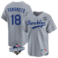 Los Angeles Dodgers #18 Yoshinobu Yamamoto Player Gray CLOTHIN World Series Game Limited Home Stitched Jerseys