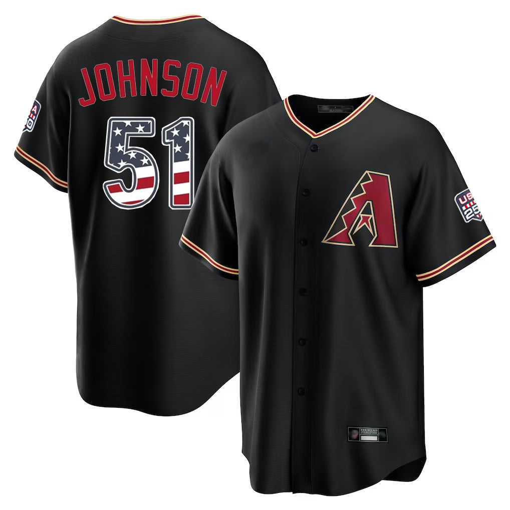 Arizona Diamondbacks #51 Randy Johnson Player Black CLOTHIN USA 250 Fourth of July Game Home Stitched Jerseys
