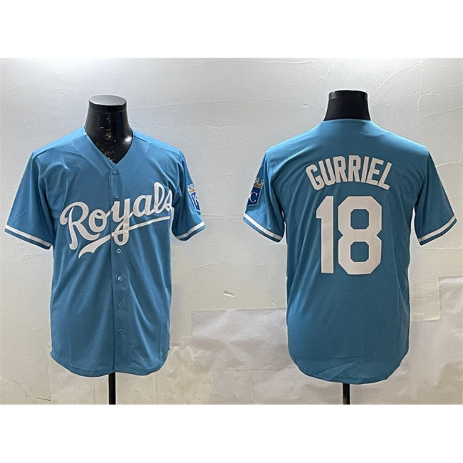 Kansas City Royals #18 Yuli Gurriel Blue CLOTHIN Cool Base Stitched Jersey