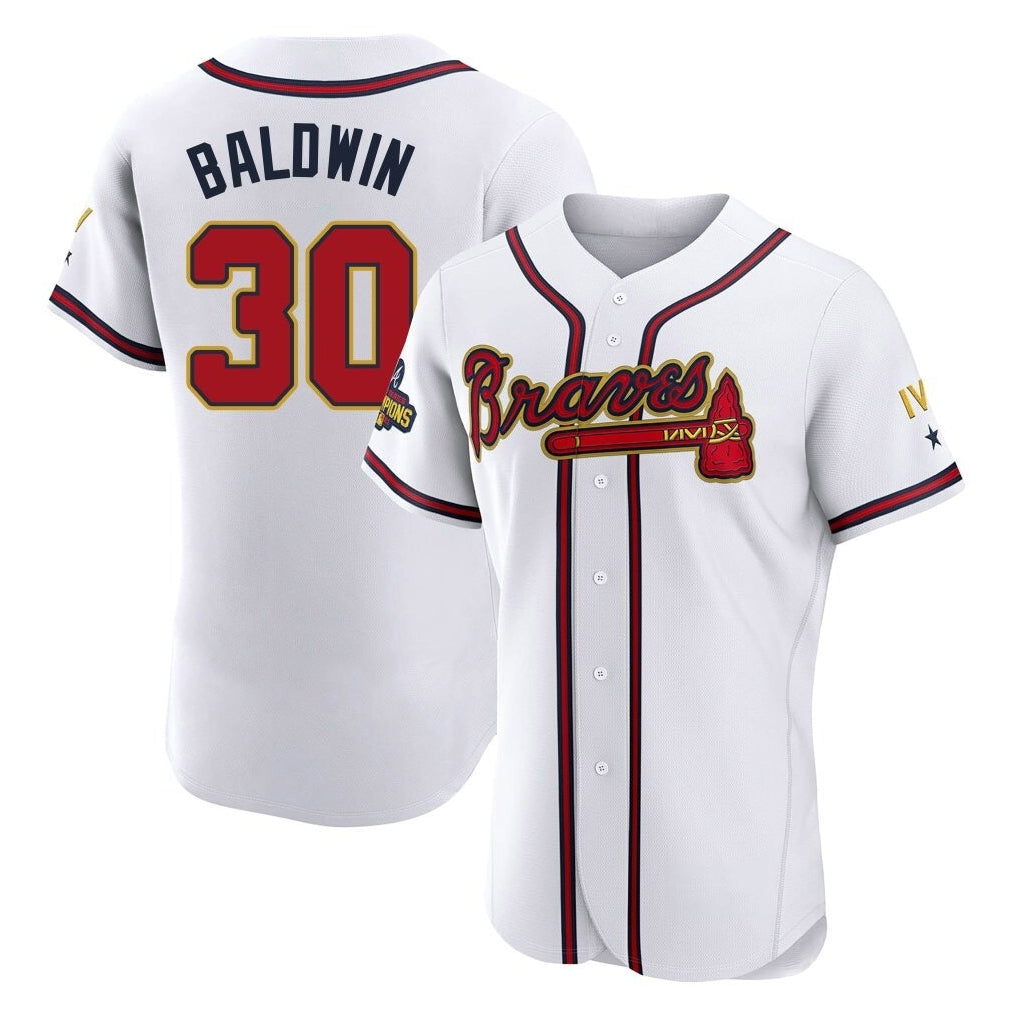 Atlanta Braves #30 Drake Baldwin Player White Gold CLOTHIN Limited Elite Home Game Stitched Jerseys