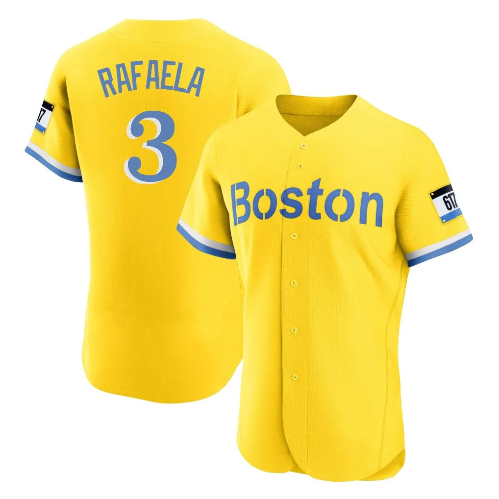Boston Red Sox #3 Ceddanne Rafaela Player Yellow CLOTHIN Limited Elite Home Game Stitched Jerseys1