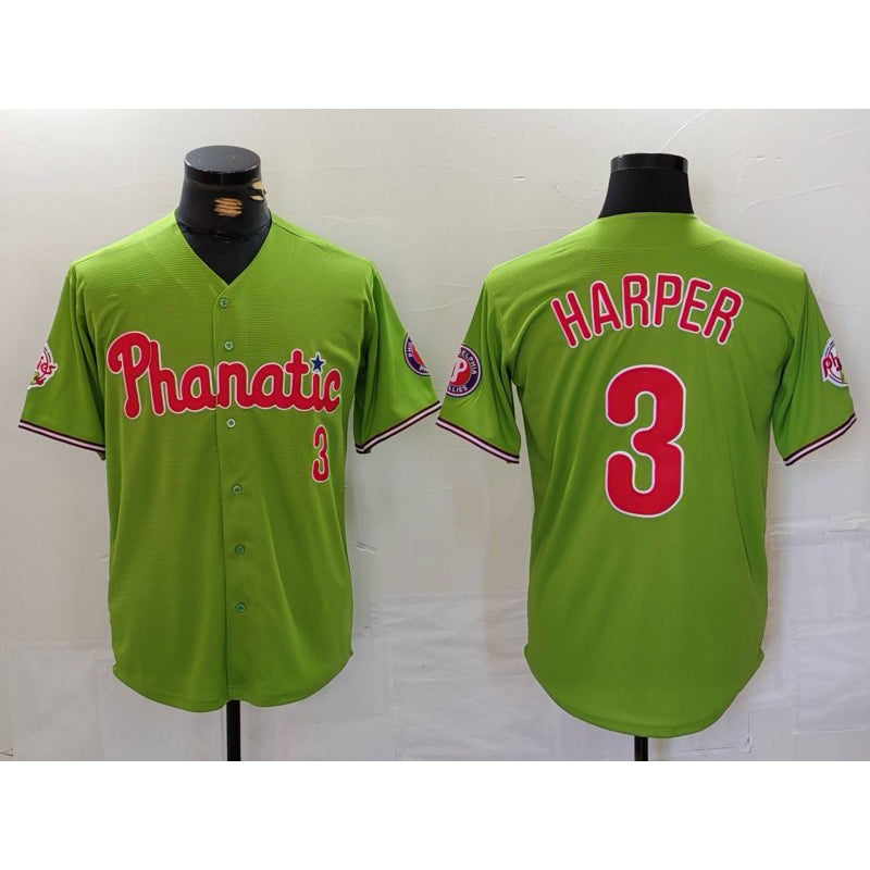 Philadelphia Phillies #3 Bryce Harper Green CLOTHIN Stitched Cool Base Jersey