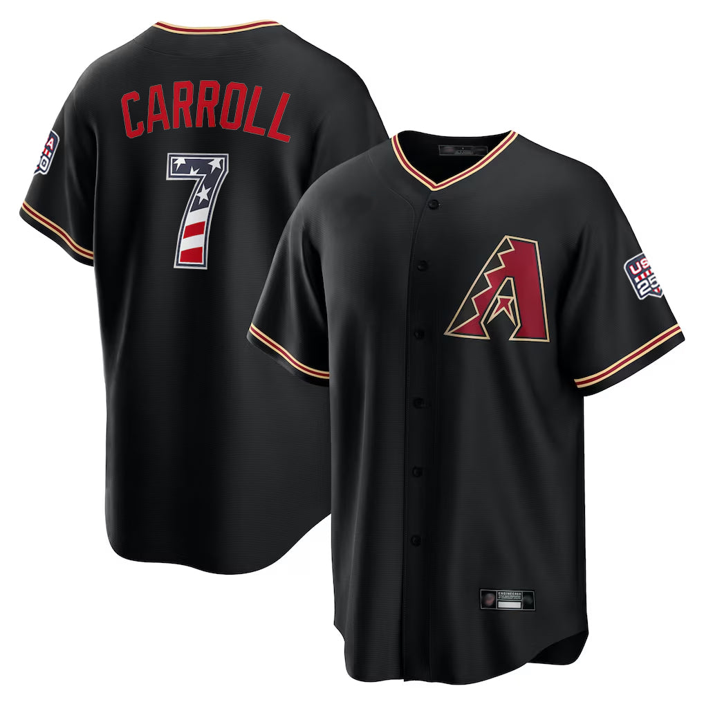 Arizona Diamondbacks #7 Corbin Carroll Player Black CLOTHIN USA 250 Fourth of July Game Home Stitched Jerseys