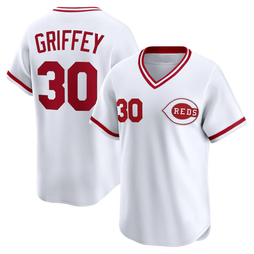 Cincinnati Reds #30 Ken Griffey White CLOTHIN Throwback Cooperstown Collection Limited Jersey