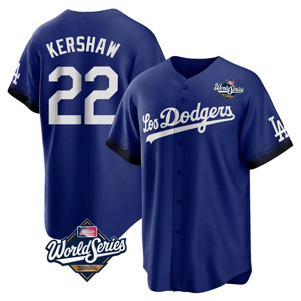Los Angeles Dodgers #22 Clayton Kershaw Player Royal CLOTHIN World Series City Connect Home Game Stitched Jerseys