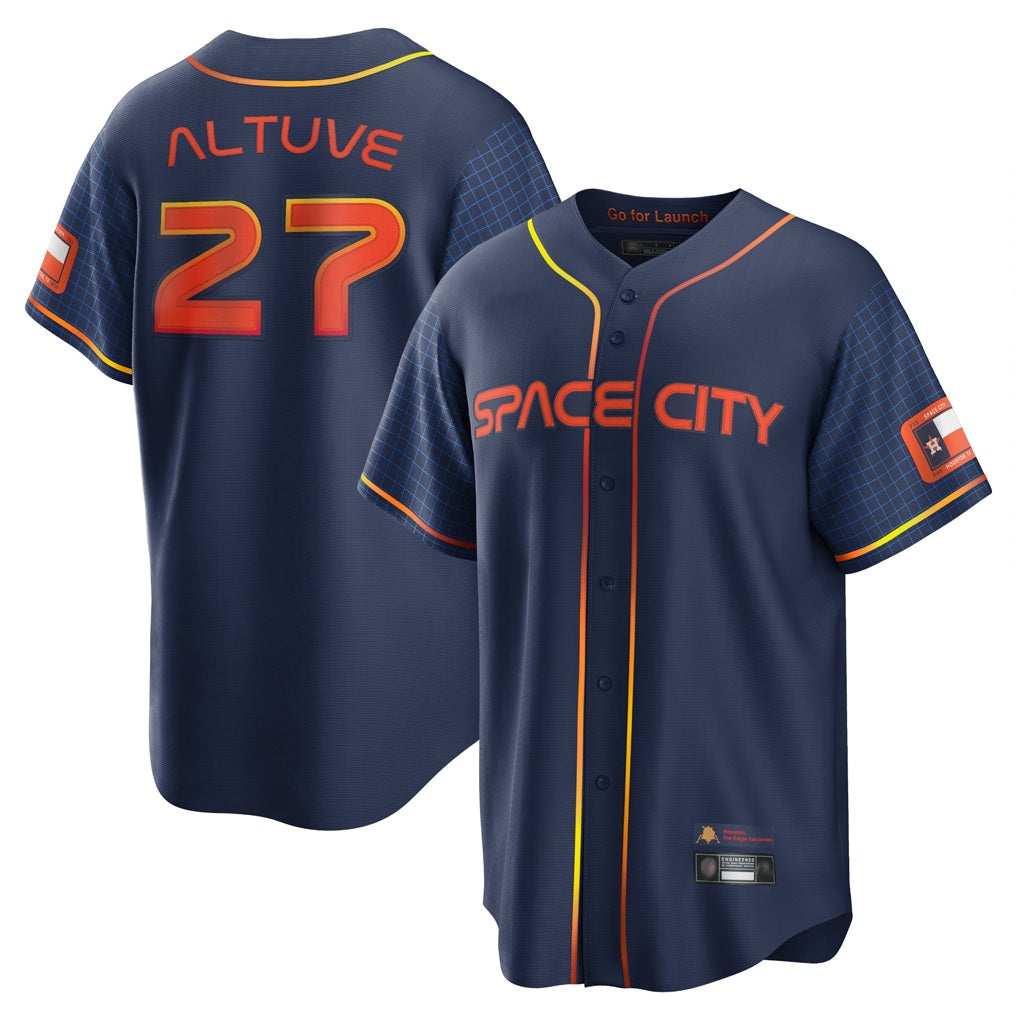 Houston Astros #27 Jose Altuve Player Navy CLOTHIN City Connect Home Game Stitched Jerseys