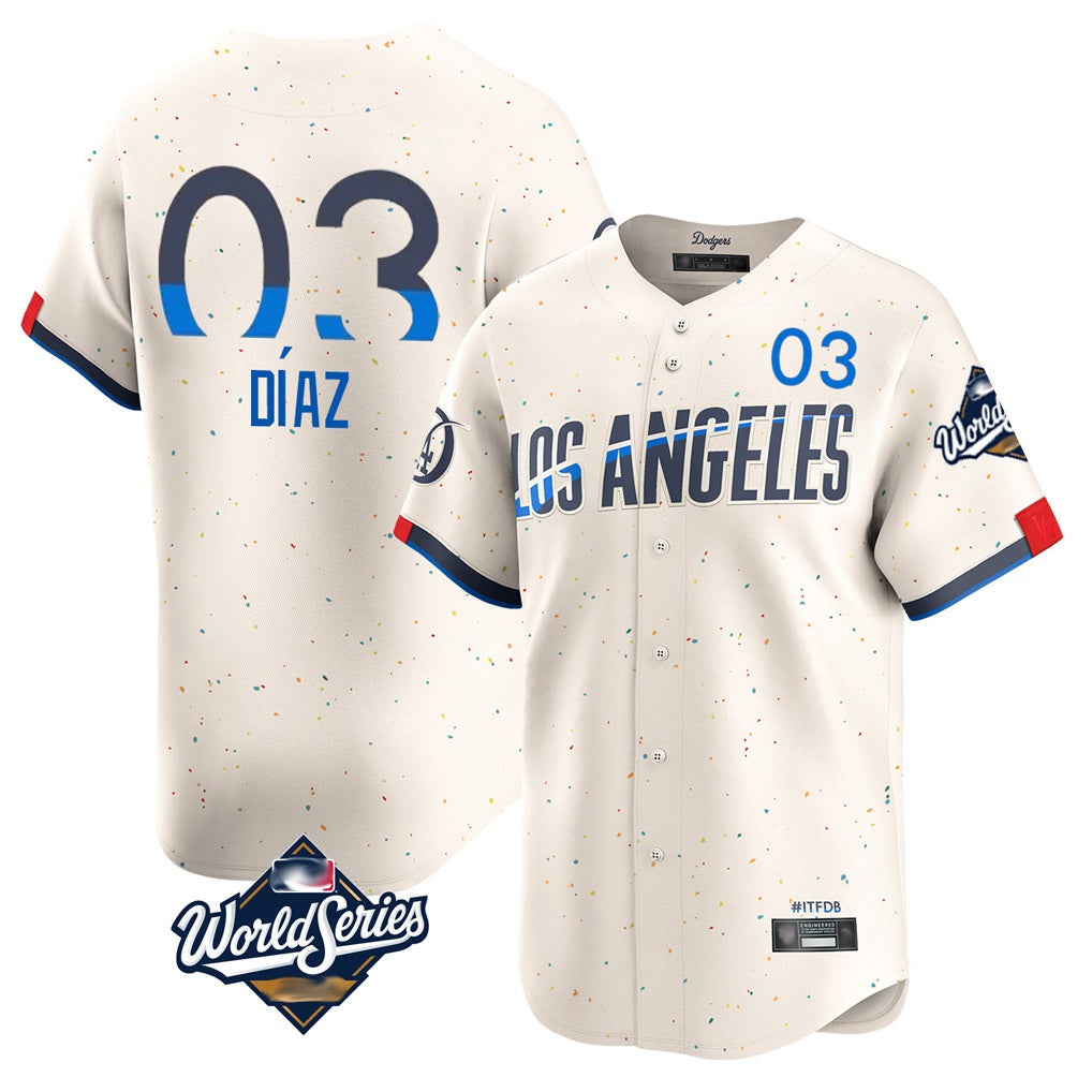 Los Angeles Dodgers #3 Edwin D¨ªaz Player Cream CLOTHIN World Series City Connect Limited Home Stitched Jerseys