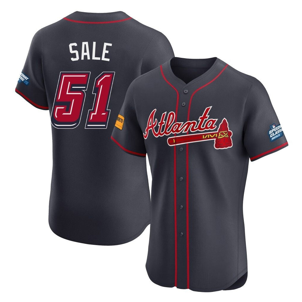 Atlanta Braves #51 Chris Sale Player Navy CLOTHIN 2025 Speedway Classic Limited Elite Home Game Stitched Jerseys