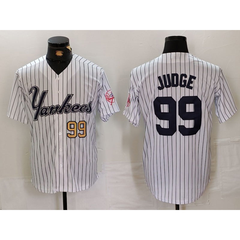 New York Yankees #99 Aaron Judge White CLOTHIN Pinstripe Fashion Cool Base Jerseys 2