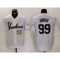 New York Yankees #99 Aaron Judge White CLOTHIN Pinstripe Fashion Cool Base Jerseys 2