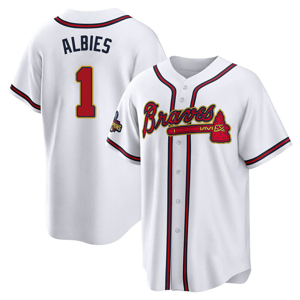 Atlanta Braves #1 Ozzie Albies Player White Gold CLOTHIN Home Game Stitched Jerseys
