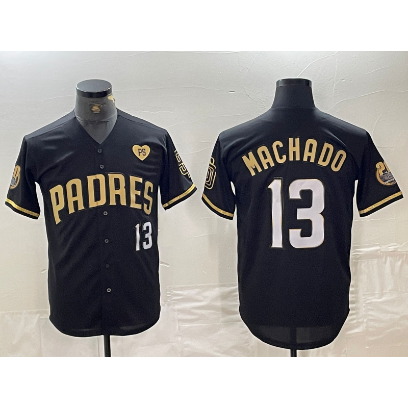 San Diego Padres #13 Manny Machado Black Gold CLOTHIN With Patch Cool Base Stitched Jersey