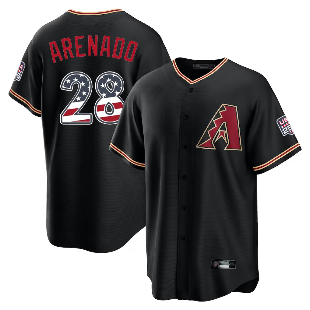 Arizona Diamondbacks #28 Nolan Arenado Player Black CLOTHIN USA 250 Fourth of July Game Home Stitched Jerseys