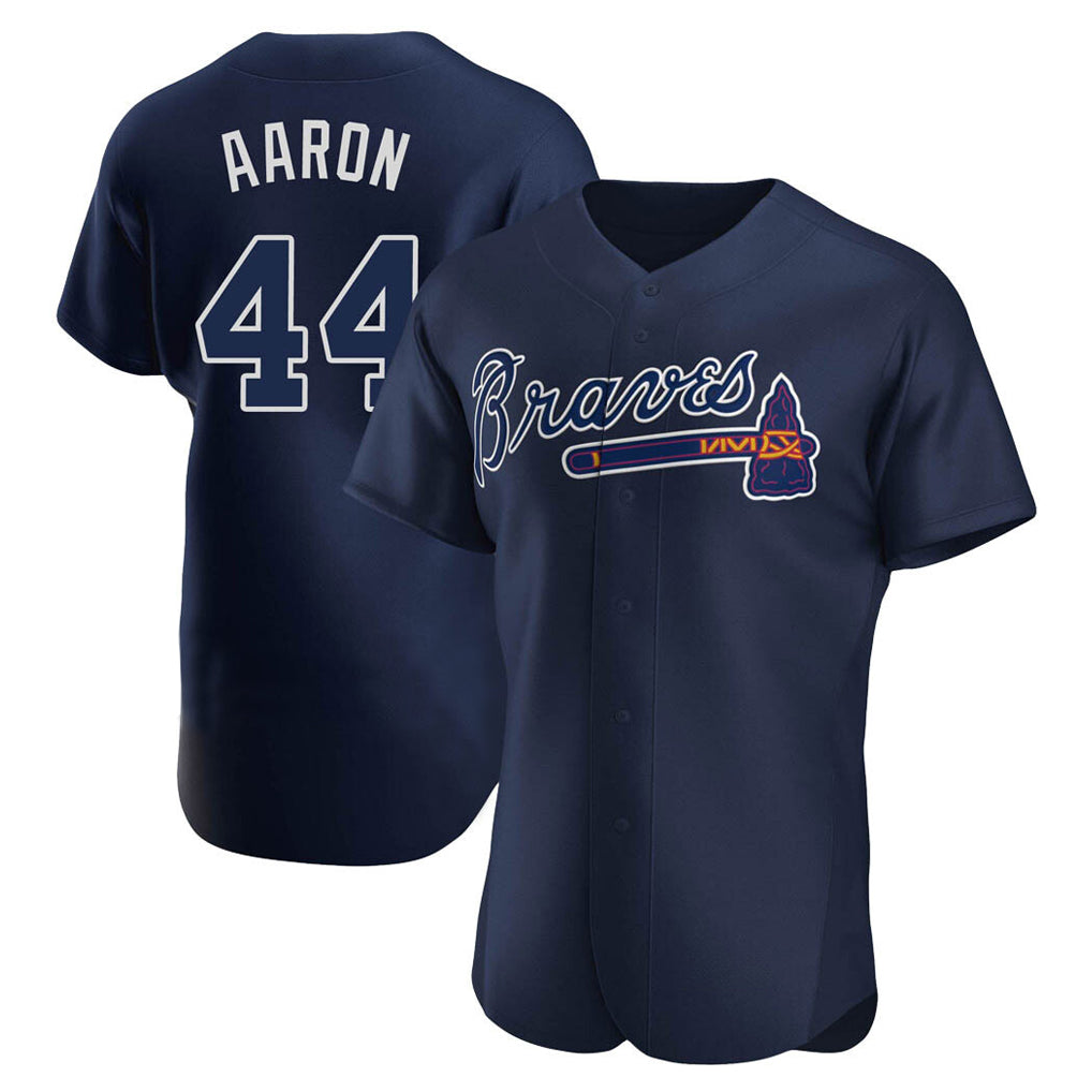 Atlanta Braves #44 Hank Aaron Player Navy CLOTHIN Alternate Limited Elite Home Game Stitched Jerseys