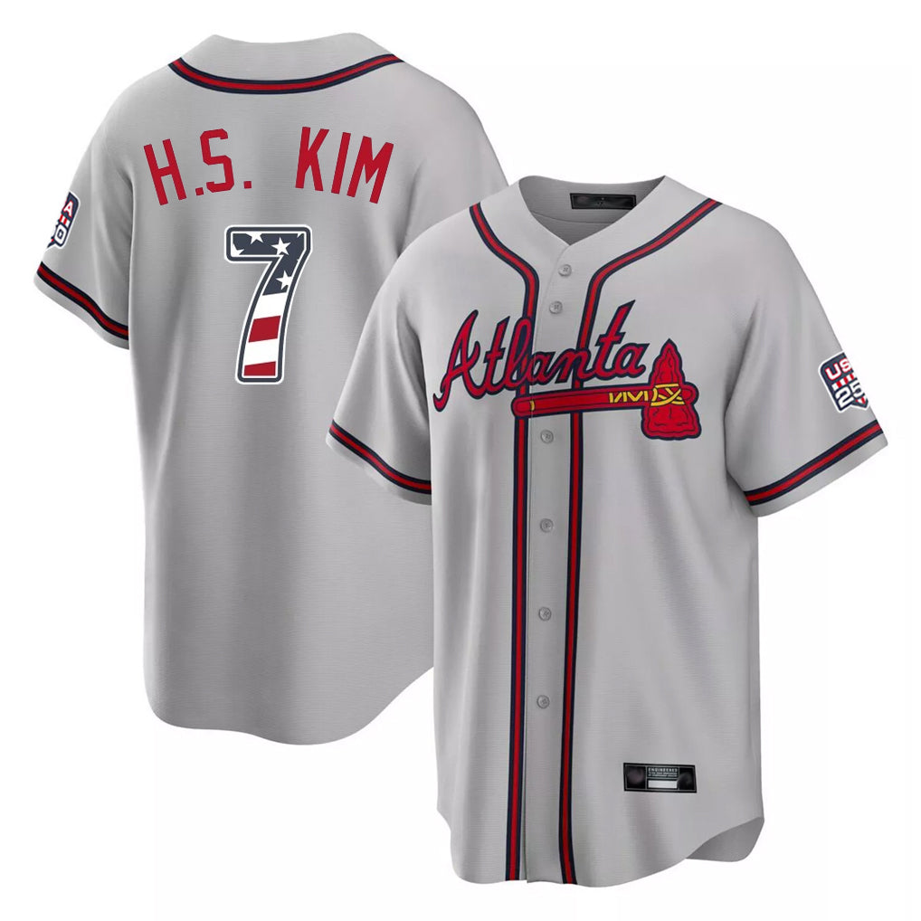 Atlanta Braves #7 Ha-Seong Kim Player Gray CLOTHIN USA 250 Fourth Of July Limited Home Game Stitched Jerseys