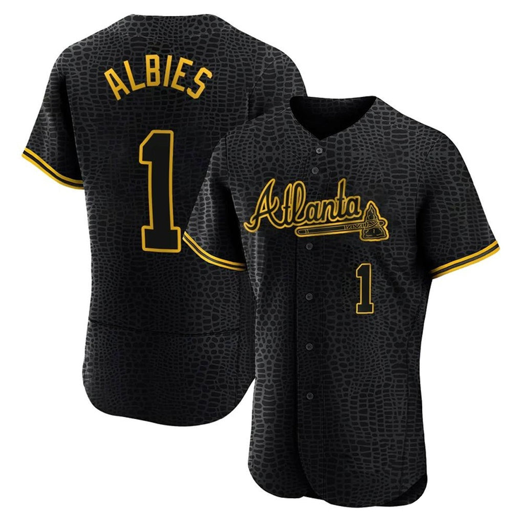 Atlanta Braves #1 Ozzie Albies Player Black CLOTHIN Snake Skin City Limited Elite Home Game Stitched Jerseys