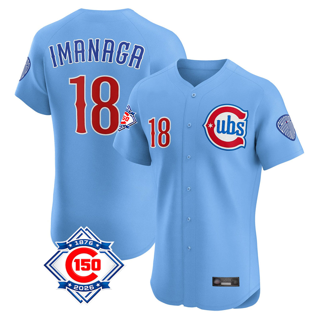 Chicago Cubs #18 Shota Imanaga Player Light Blue CLOTHIN 150th Anniversary Limited Elite Home Stitched Jerseys