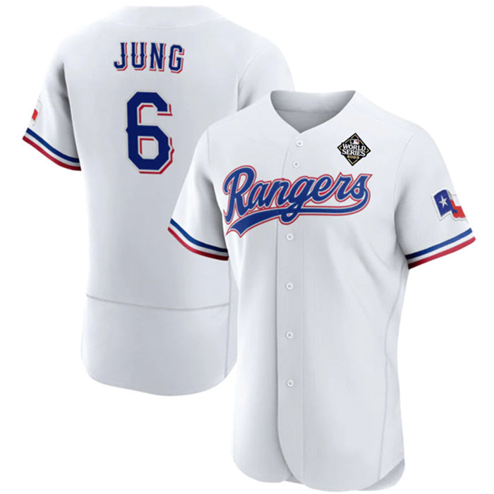 Texas Rangers #6 Josh Jung White CLOTHIN 2023 World Series Flex Base Stitched Jersey